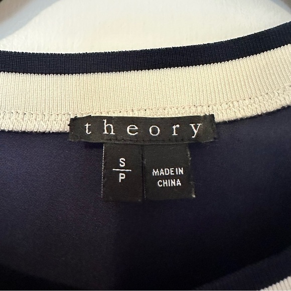 Theory Bonda Sleeveless Silk Crop Top Womens Small Navy White - Picture 4 of 8